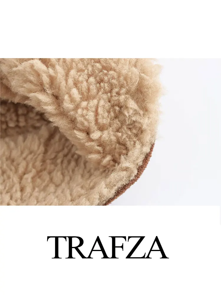 TRAFZA 2024 Donne di Inverno di Modo Più Cappotto di Velluto Gira-giù il Collare Cardigan Allentato Femminile Selvaggio Donna Velluto A Coste Cappotto Top