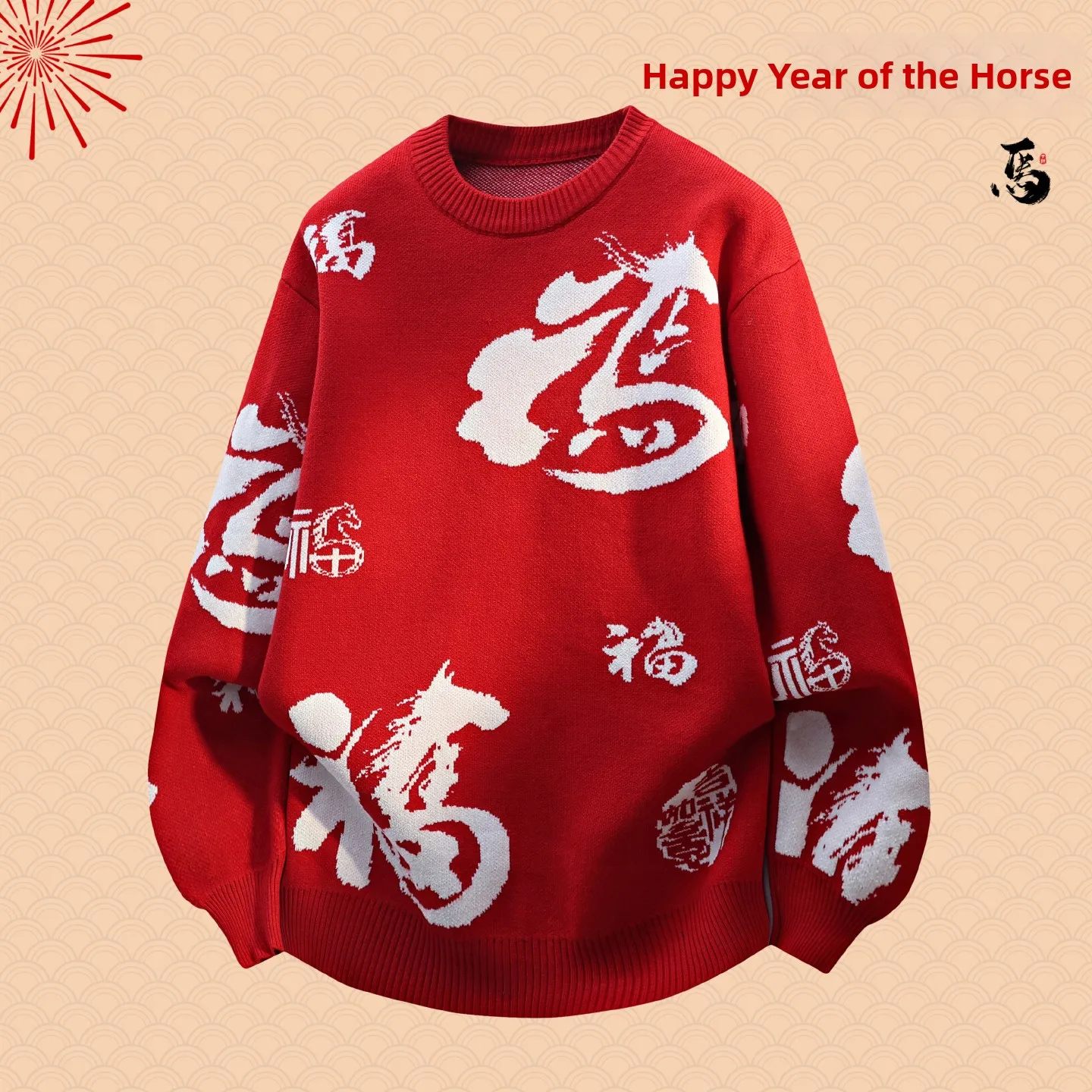 

Красный вязаный свитер для мужчин с вышивкой в виде персонажа Луи, утепленный, повседневный, для зимнего сезона, стандартный крой, с длинными рукавами, круглый вырез горловины...