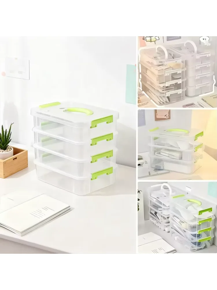 2026 Paintbrush Multi Layer Pencil Case Transparent Portable Organizer Box Stackable Partitioned Drawer Plastic Box School