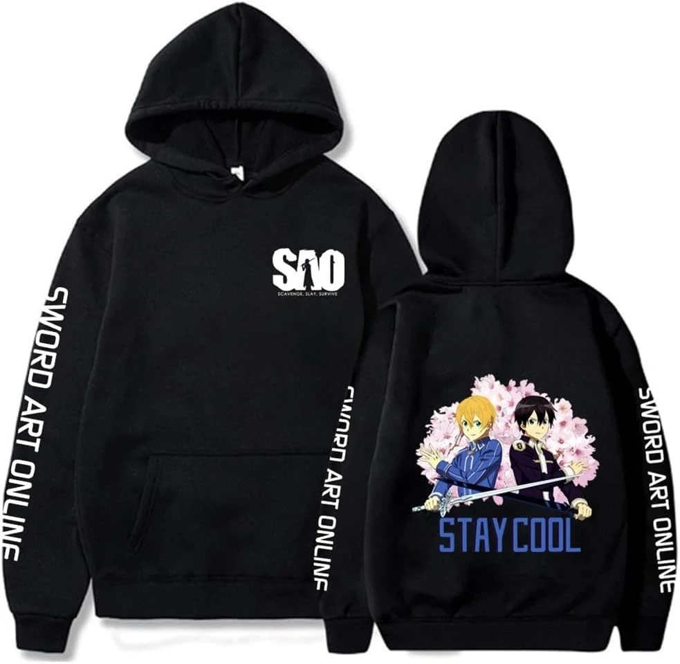 

Мужская и женская толстовка с капюшоном в стиле аниме Sword Art Online Kirigaya Kirito Asuna, повседневная спортивная одежда с карманом