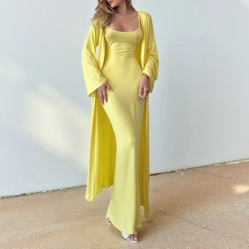 XY25373PFO ストラップ エレガント セクシー ボディコン ドレス ツーピース スリーブ ロング ブラウス セット