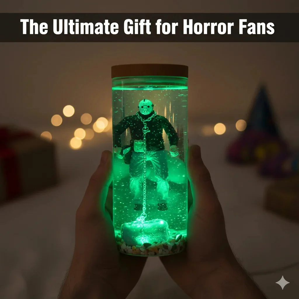 Jason Horror Movie Water Lamp LED Glow Resin Ornament For Desktop Bedroom Decor Halloween Gift Atmosphere Night Light