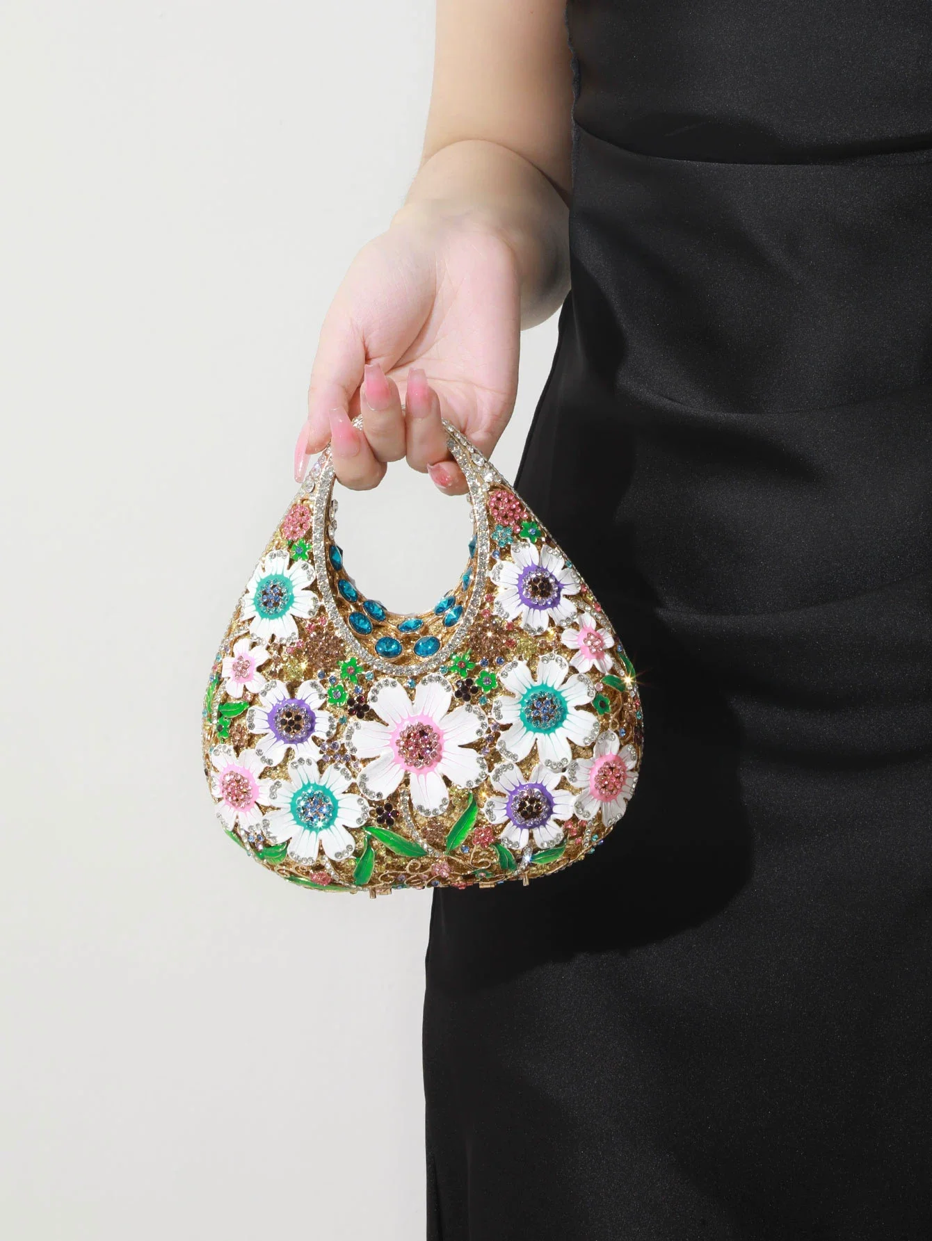 

Luxury Designer Glitter Floral Women Bag Crystal Rhinestones Diamond Evening Bag Wedding Party Banquet Clutch Purse Shoulder Bag