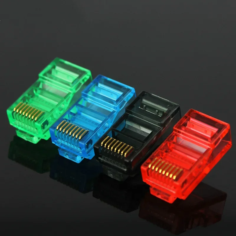 100 Stks/partij Rj45 Ethernetkabels Module Stekker Netwerk Connector RJ-45 Crystal Heads Cat5 Color Cat5e Vergulde Kabel