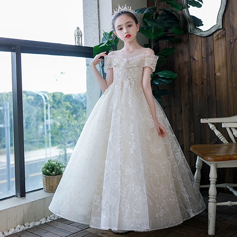 Kids Wedding Guest Dresses for Little Girl 2 To 7 12 Year Elegant Party Formal Long Dress Child Clothes Luxurious Birthday Frock