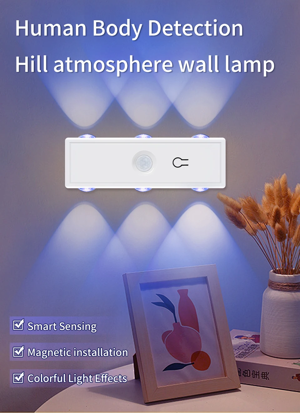 3 Colors or RGB Motion Sensor Wall Light LED Night Light USB Rechargeable Magnetic Wall Lamp Touch Dimming Bedside Stair Light