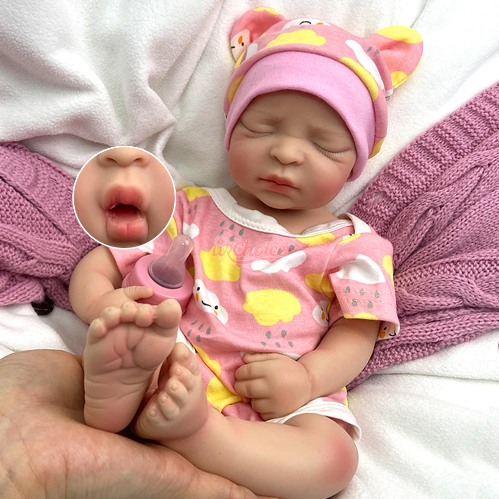 

Lifelike 17" Hand-Painted Silicone Reborn Baby Girl Open Mouth Soft Weighted Body Newborn Sleeping Doll Christmas Gift Toy