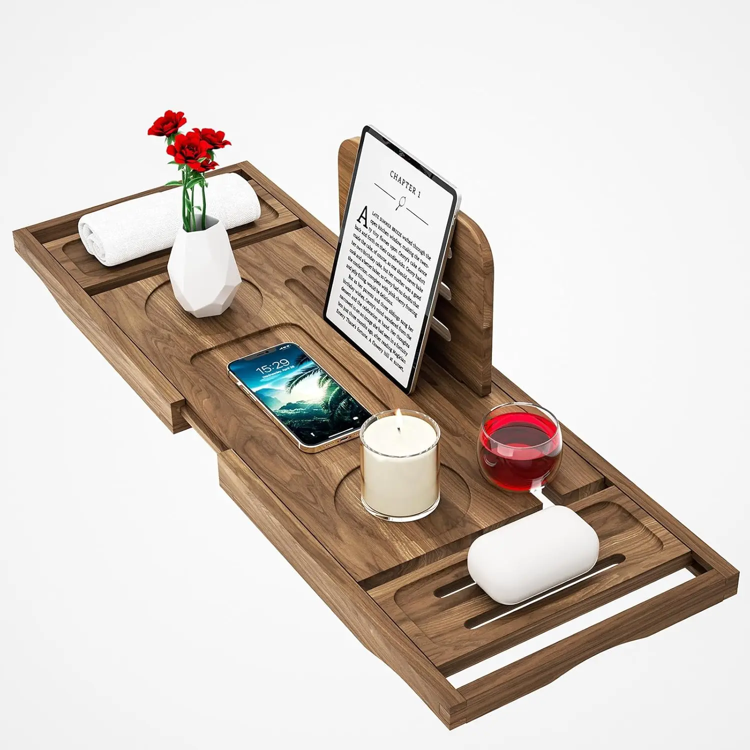 

Expandable Teak Bathtub Tray with Non-Slip Design, Perfect for Relaxing Baths and Gifts