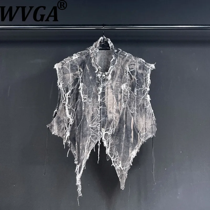 

WVGA весна лето новый мужской прилив High Street тяжелый окрашенный жилет без рукавов утолщенный стираный модный нишевый шикарный повседневный пальто Ins W13316