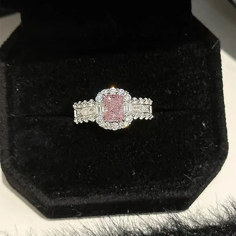 Luxury white gold imported high carbon diamond solid platinum PT950 rose red 5*7mm fashionable and versatile women's ring