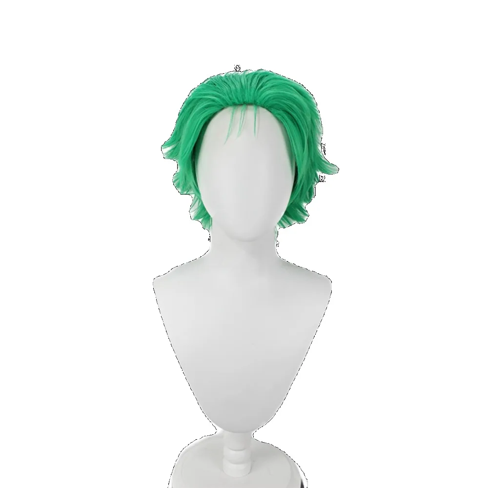 Peluca de cosplay de Roronoa Zoro, pelo corto de anime verde con puntas para hombres