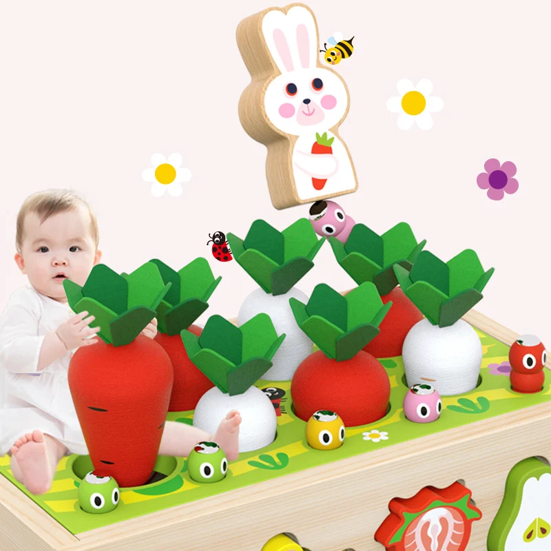 Best Selling Magnetic Fishing Wooden Radish Fruit Cart Shape Matching Blocks Montessori Educational Toys For Children