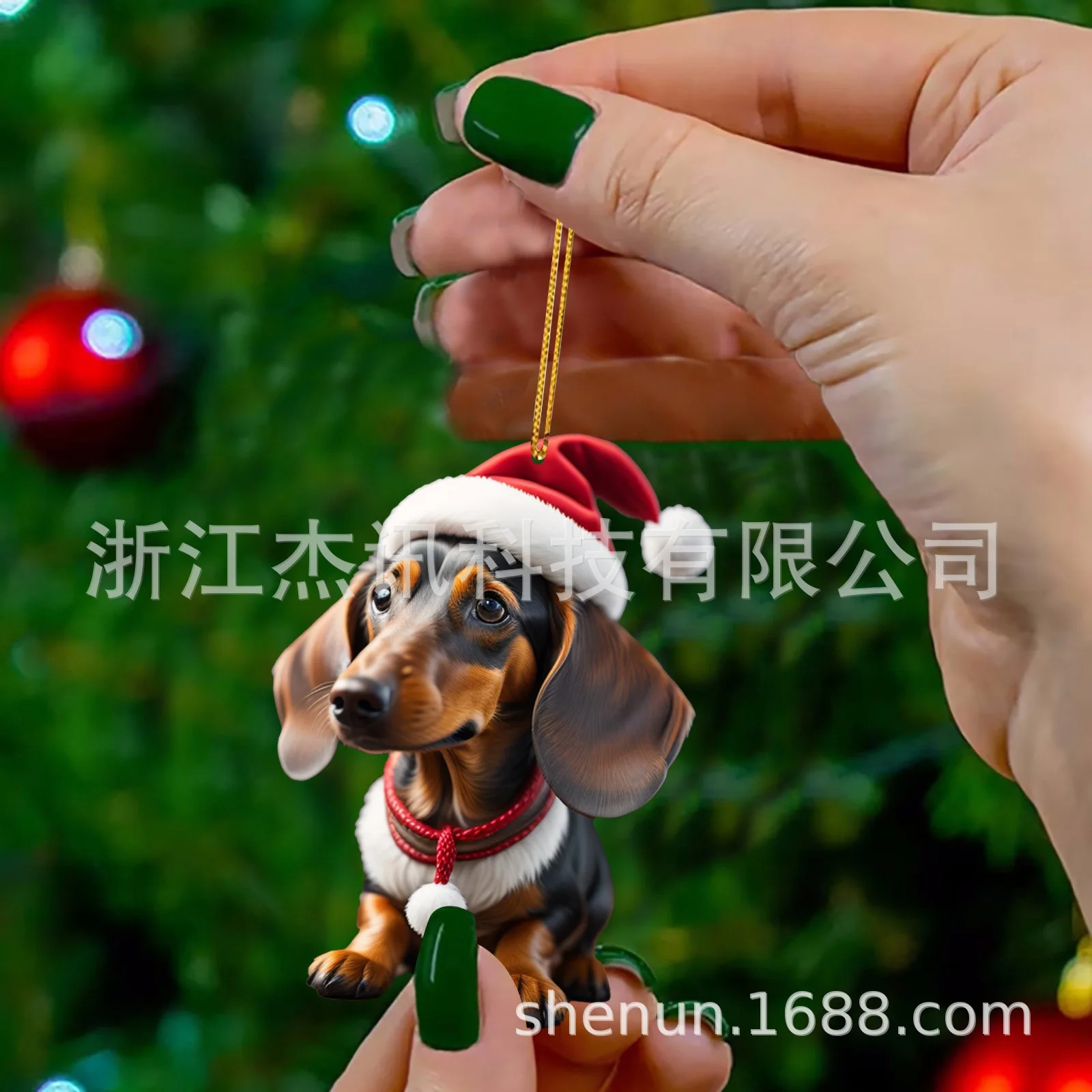 Christmas Acrylic Flat Dog Pendant With Santa'S Hat Xmas Tree Decoration Christmas Gift Non-Three-Dimensional New 2023 New Year