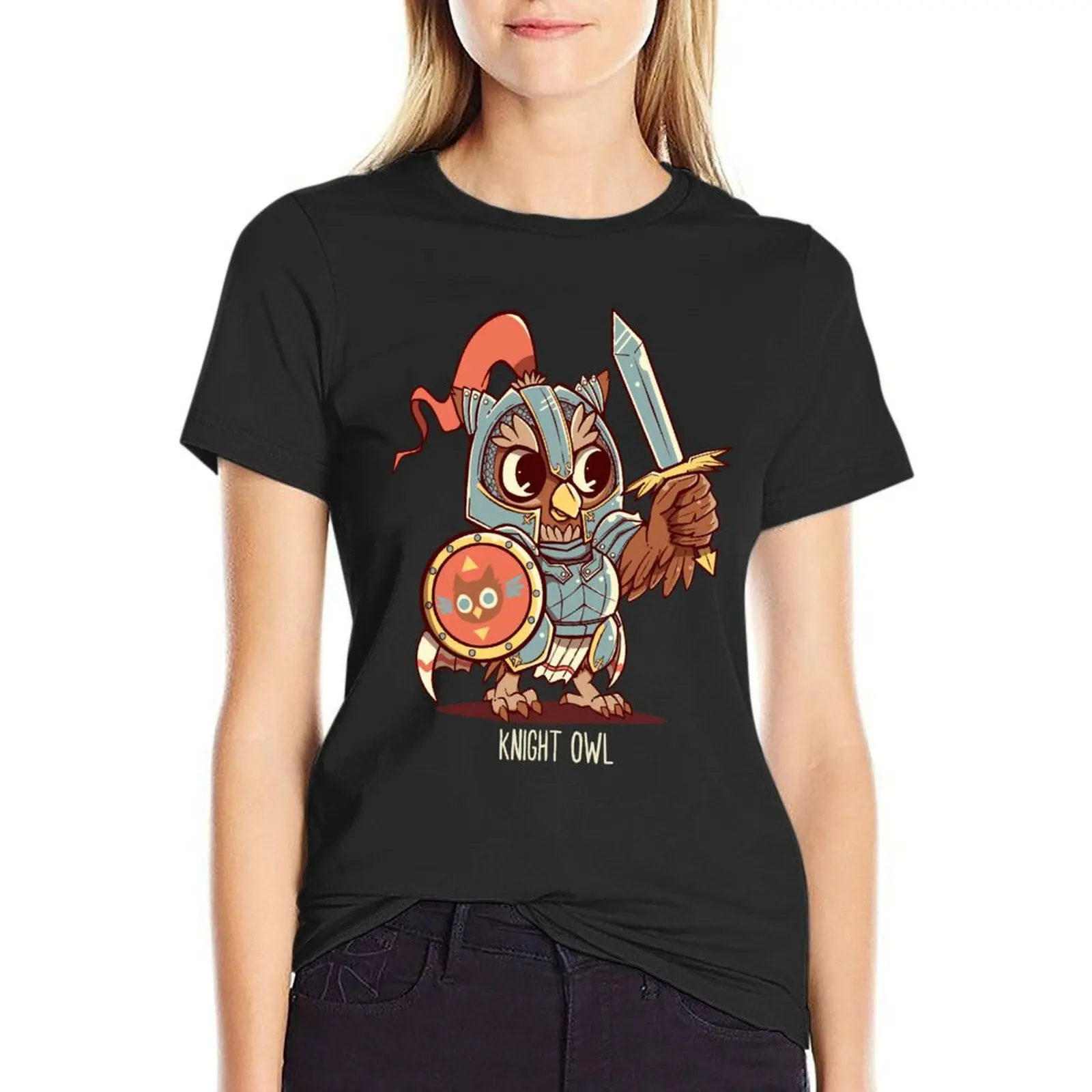 

Knight Owl Animal Pun Shirt T-Shirt Short sleeve tee sweat cropped t shirts for Women