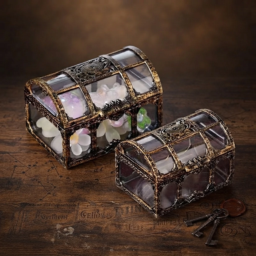 1PC Plastic Transparent Pirate Treasure Box Crystal Gem Jewelry Box Storage Organizer Chest Treasure for Jewelry Gem Trinket Box