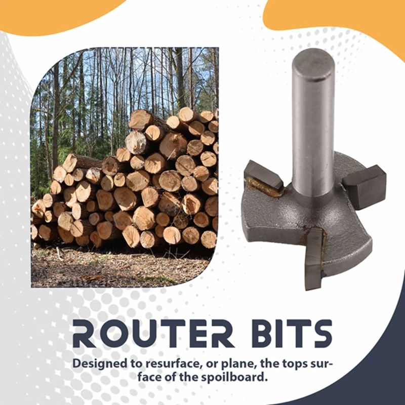 AC88-CNC Spoilboard Surfacing Milling Cutter Router Bit 1/4 Inch Shank Carbide Tipped Engraving Carving Cutting Tools