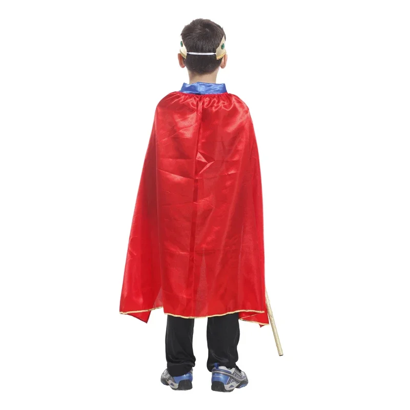 Kids Jongens Carnaval Cosplay Dress Up Middeleeuwse Koning Kostuum Prins Mantel Kroon Set Kerstfeest Geen Scepter MS19094