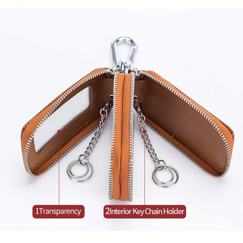 Mini porte-clé en cuir pour hommes et femmes, pochette de rangement avec fermeture éclair, pochette de voiture fendue