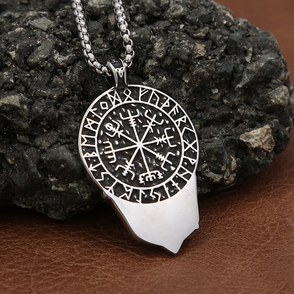 Fashion Vinatge Viking Wolf Necklace for Men Women 316L Stainless Steel Compass Pendant Biker Amulet Jewelry Gift Dropshipping