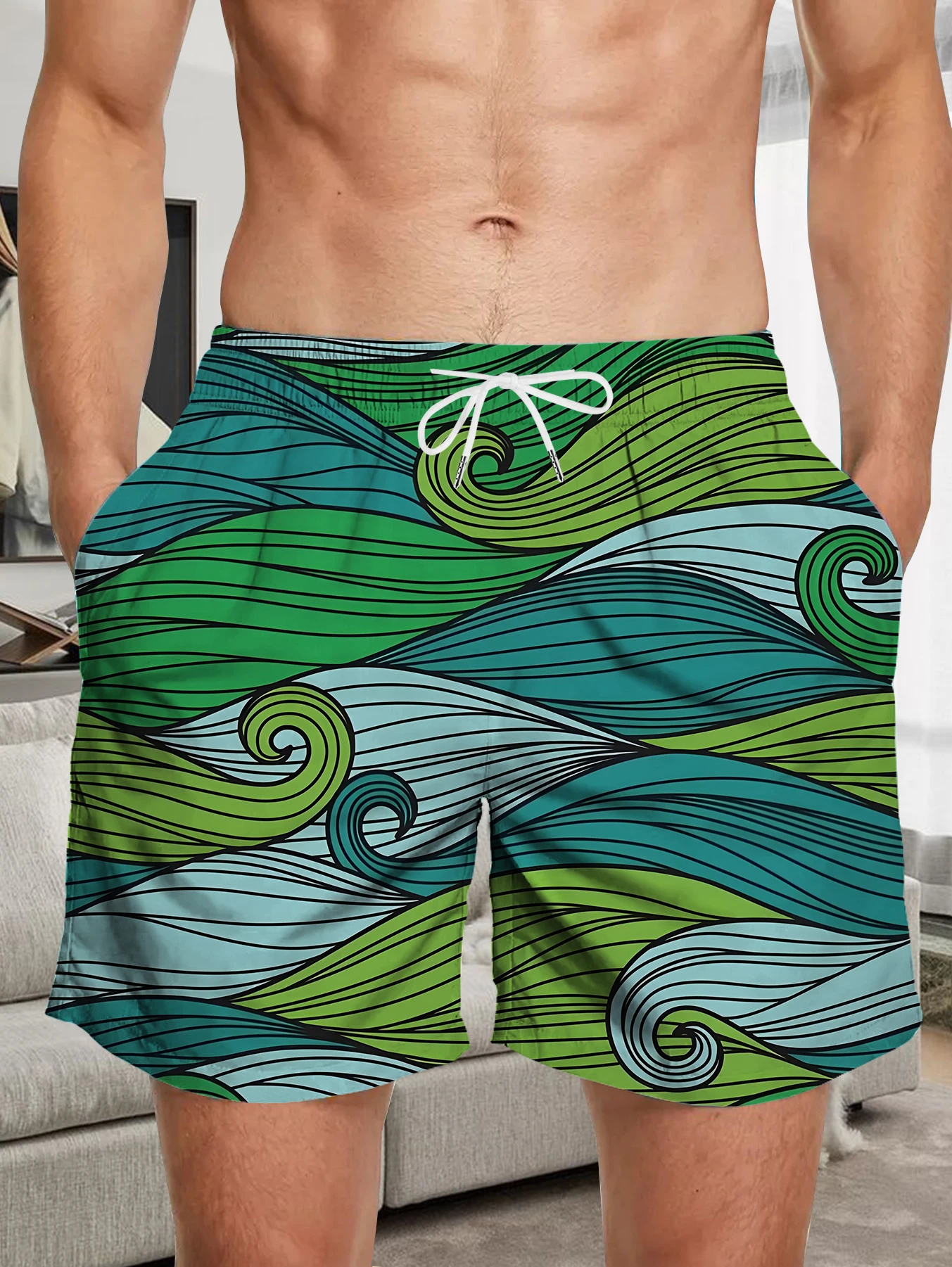 

Thin Section Quick Dry Polyester Shorts Men Full Digital Print Outdoor Beach Pants
