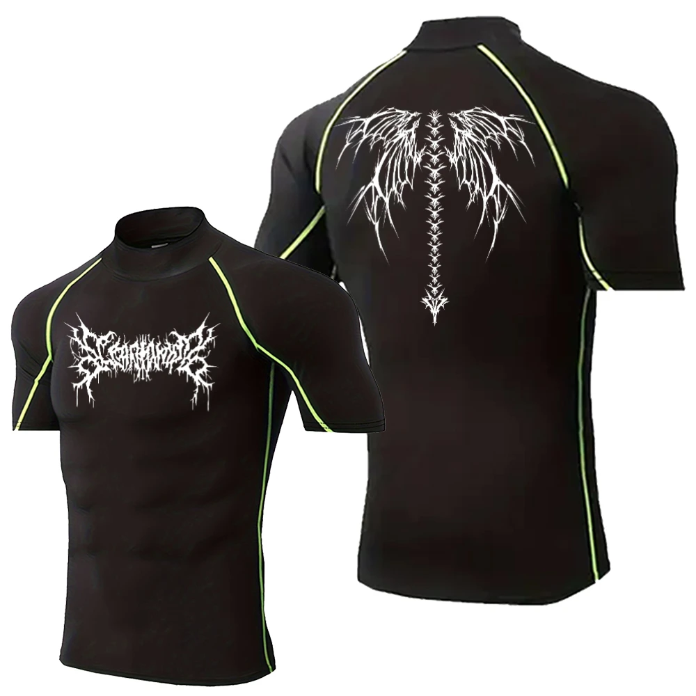 

Men's Print Compressed Shirt Sports Quick Dry Short Sleeve Running Sports Gym Exercise Top Breathable Training Tights