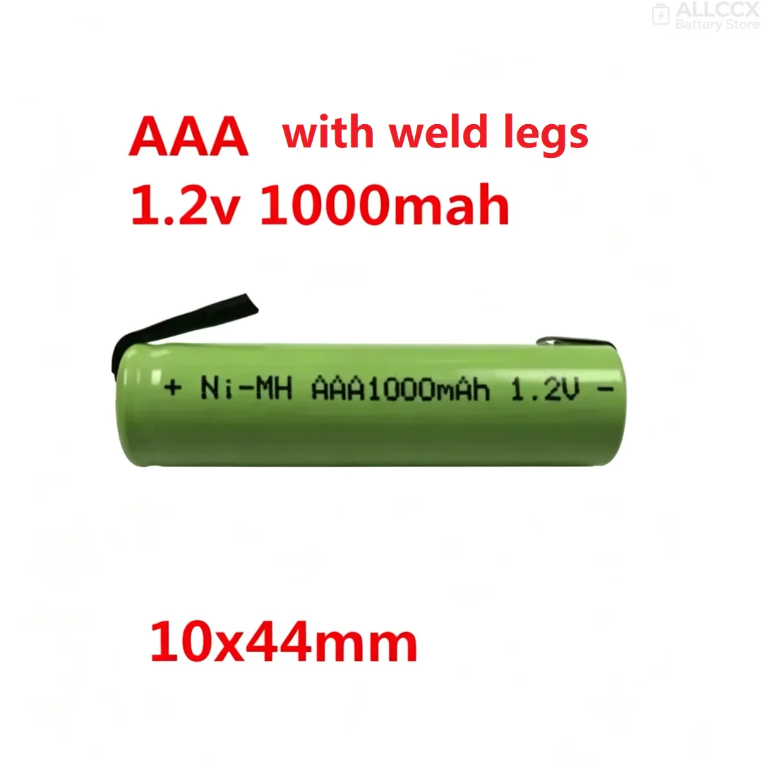 ALLCCX Ni-mh rechargeable Battery 1.2V AAA battery 1000mAh 43x10mm TOP Flat or WITH Weld Leg