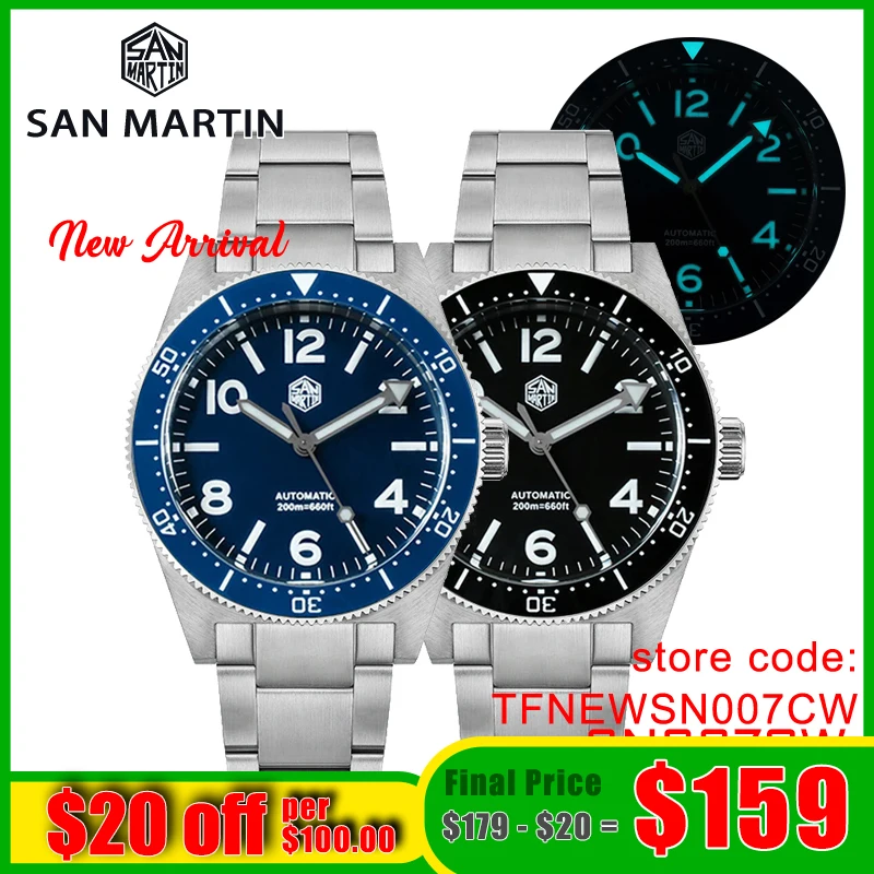 

San Martin SN007CW Dive Watch 39mmNH35 Automatic Movement 20Bar Waterproof C3 Luminous Sapphire Crystal Mechanical Wristwatch