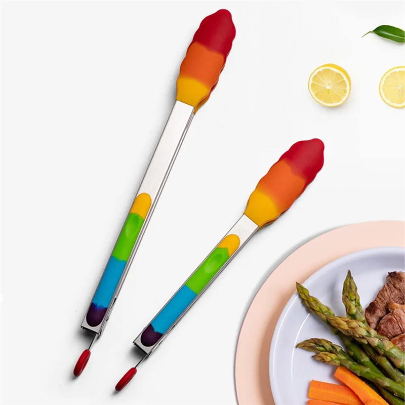 

ABKW-Rainbow Tongs For Cooking Heatresistant Stainless Steel 9 & 12 Inch Silicone Tongs