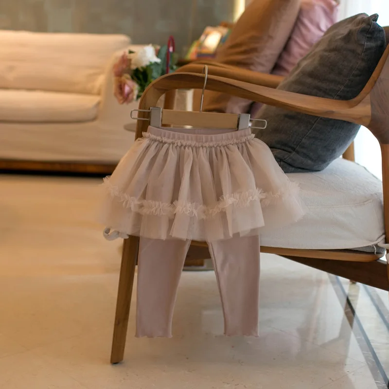 New Autumn Baby Childrens Skinny Pants Culotte 1-4Y Girls Sweet Mesh Skirt Leggings Kids Trousers