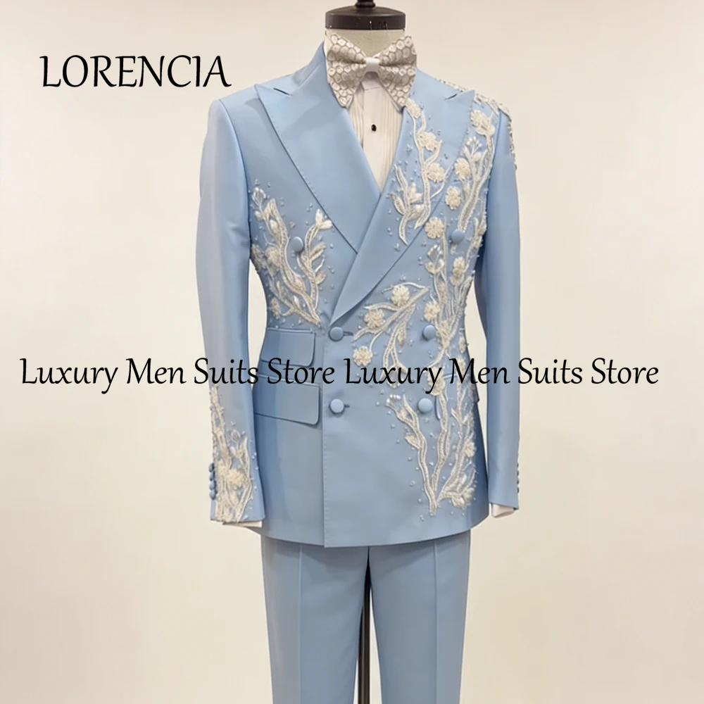 

Elegant Applique Suits for Male 2 Pieces Double Breasted Wedding Party Groom Tuxedos Customized Blazer Pants robe mariage femme