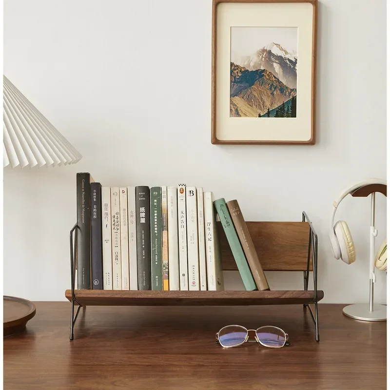 Nordic Vintage Book Holder Półka na książki w stylu ławki Stojak do przechowywania z czarnego orzecha Elegancki organizer na biurko Stylowy stojak na czasopisma