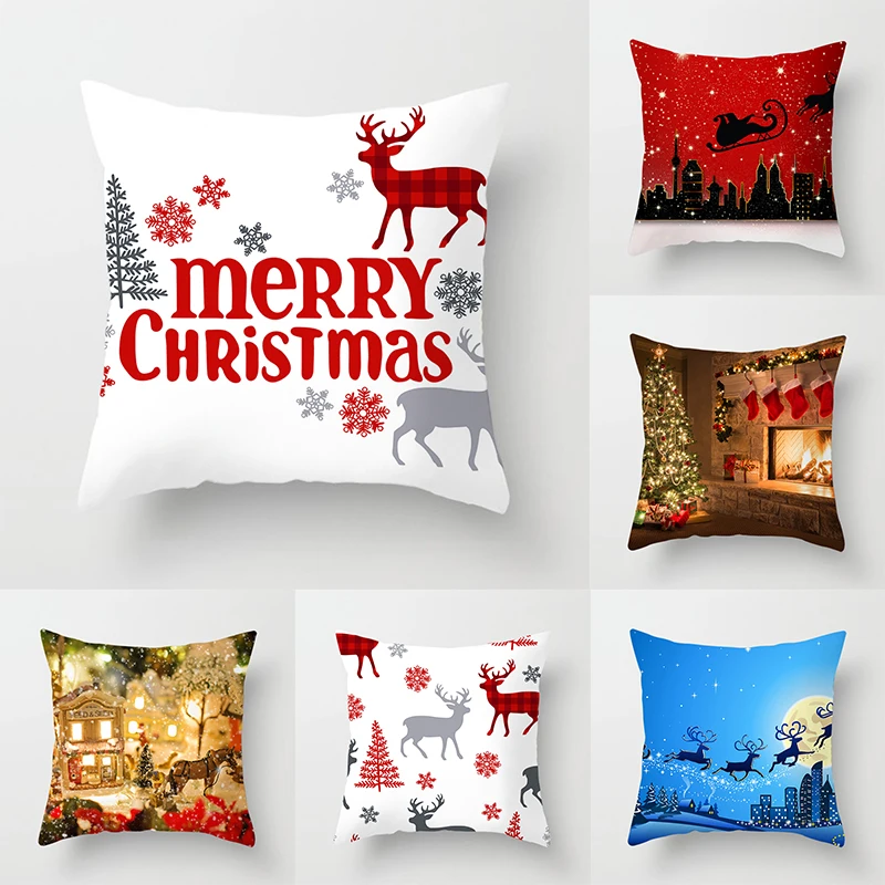 

Christmas Elk Tree Cushion Cover Ornament Navidad Natal Gifts