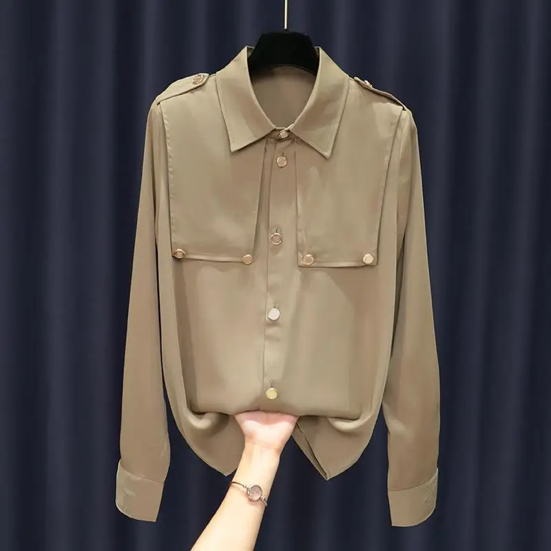 

Large Size Ele Long Sve irt Women's Cotton Polyester Blend Faionable Casual Busin Office Wear Spring 2024