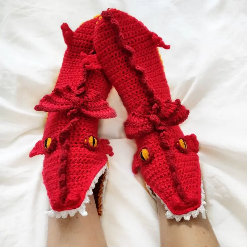 Man Woman Winter fashion designer Jurassic Creative Dinosaur Socks Red Dragon Wool Knitted floor room keep warm funny stockings - view 3