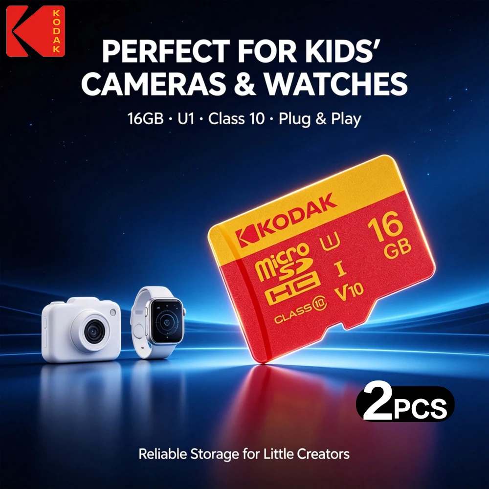 2 Stück KODAK 16GB Micro SD Karte U1 Klasse 10 V10 Speicherkarte für Kinderkamera Kinder-Smartwatch Plug and Play