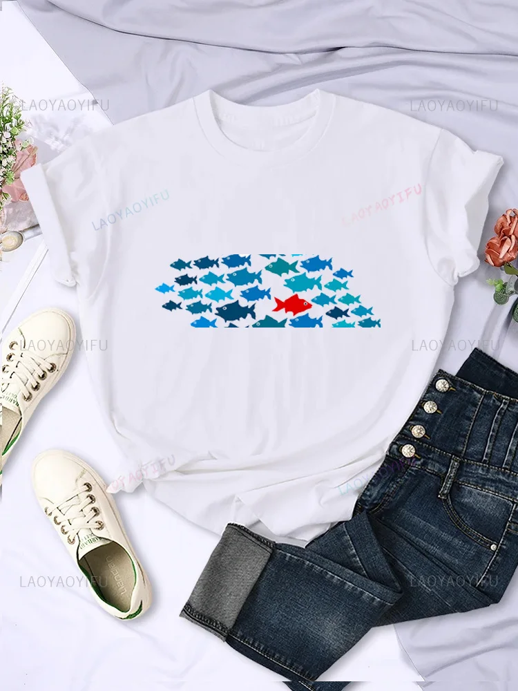 Distintivo shoal cartoon print street wear moda casual regalo creativo estate uomo donna t-shirt universale a maniche corte