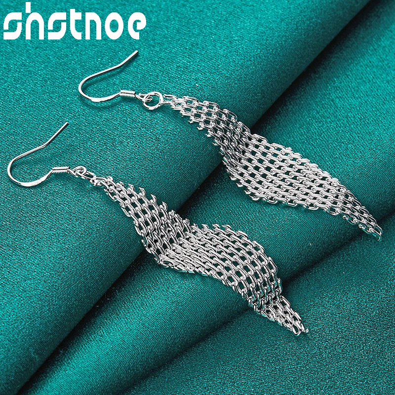 

SHSTONE 925 Sterling Silver Diamond Woven Mesh Drop Earrings For Women Party Birthday Engagement Wedding Fashion Charm Jewelry