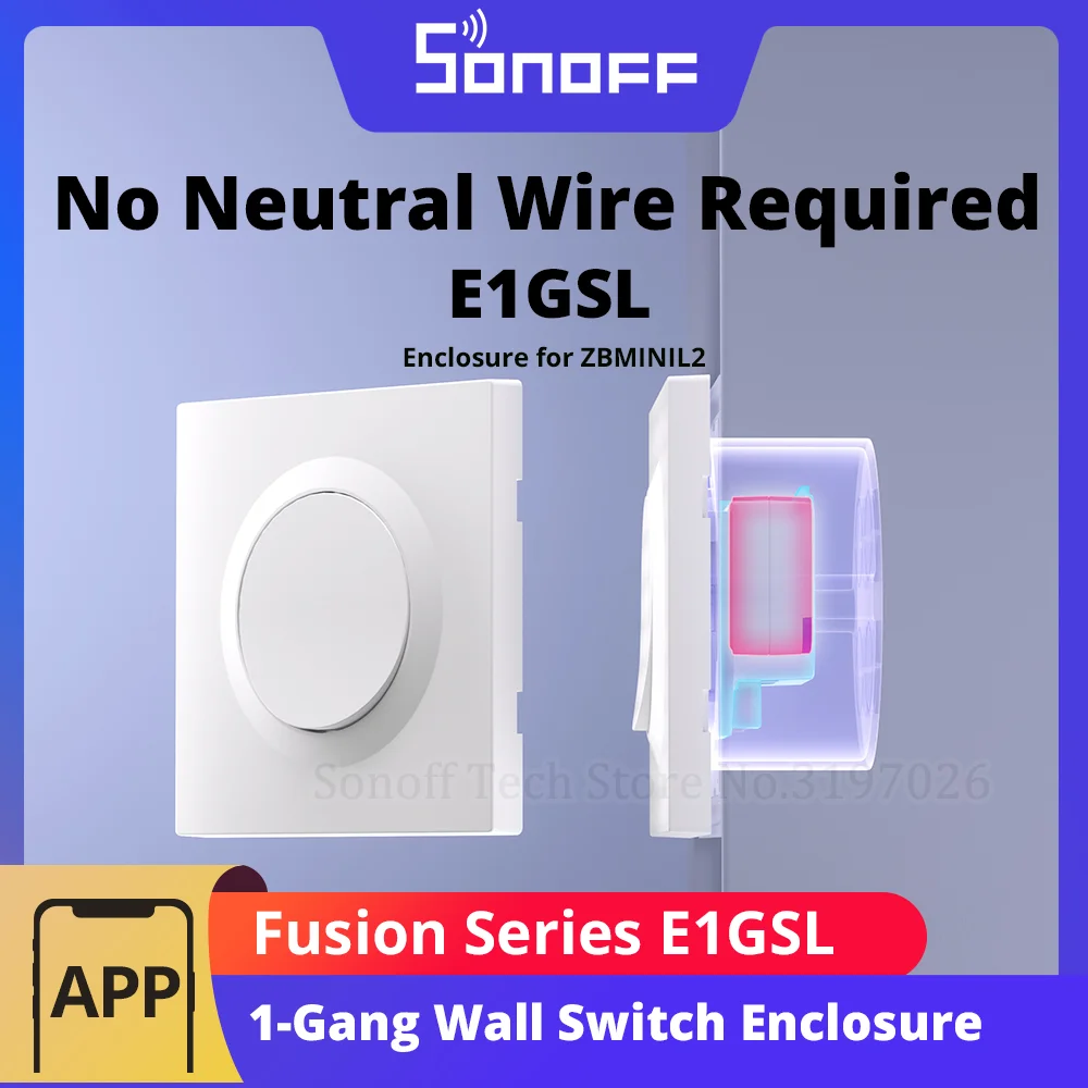 SONOFF E1GSL Wandschaltergehäuse, kein Neutralleiter erforderlich, ultradünnes Clip-on-Installationsgehäuse aus PC-Material für ZBMINIL2