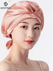 Birdtree 16MM 100%Natural Silk Sleeping Cap 1 Layer Shower Nightcap Housework Cooking Haircare Bonnet Protector A34316M