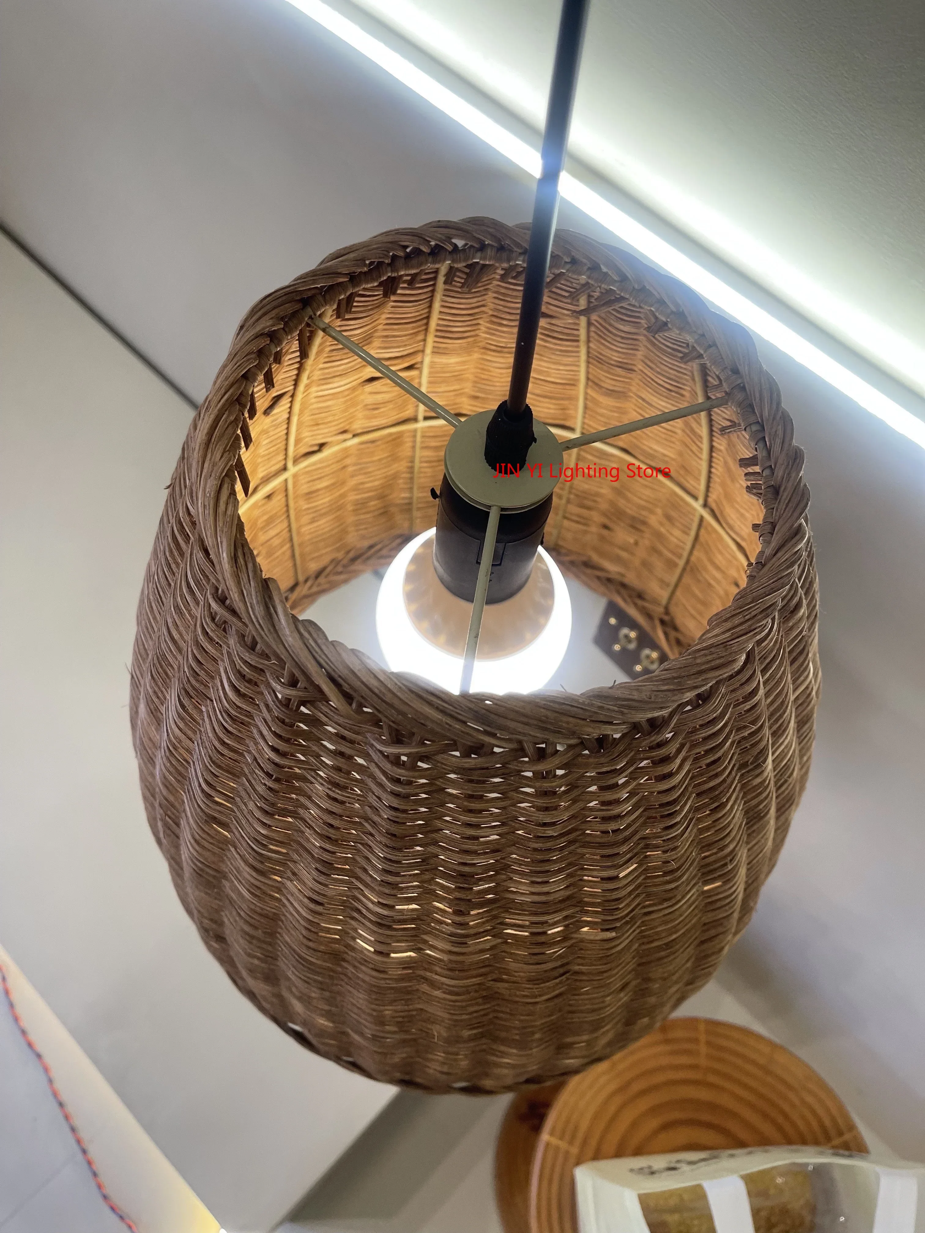 New Rattan Weaving Living Room Restaurant Retro Tea Room Homestay Tea Table Antique Tea Table Wabi Sabi Style Lighting Fixtures