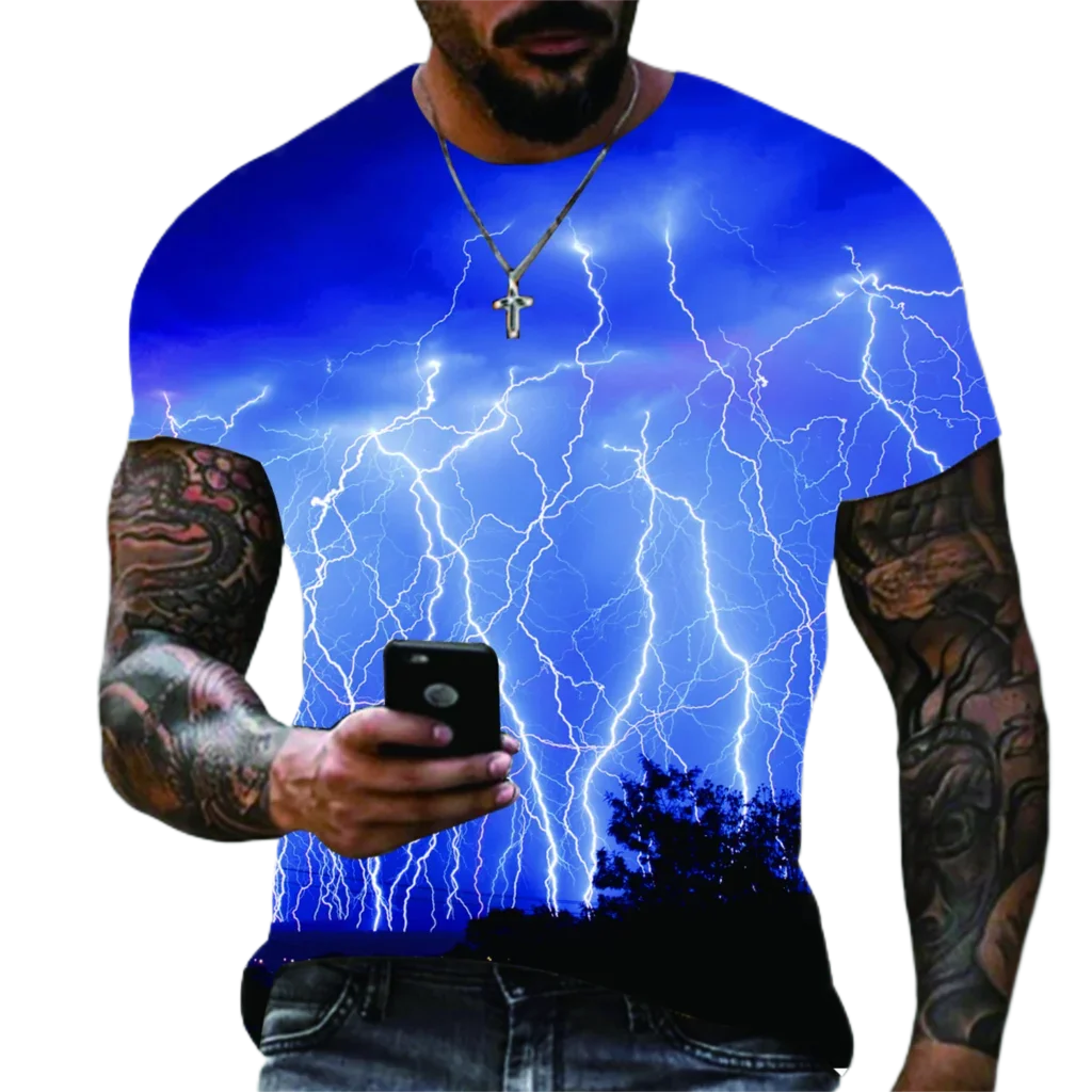 

2022 Summer New Men's Oversized T-shirt Casual Lightning Cool 3D Digital Printed Men's Short Sleeve T-shirt Comfortable Cool