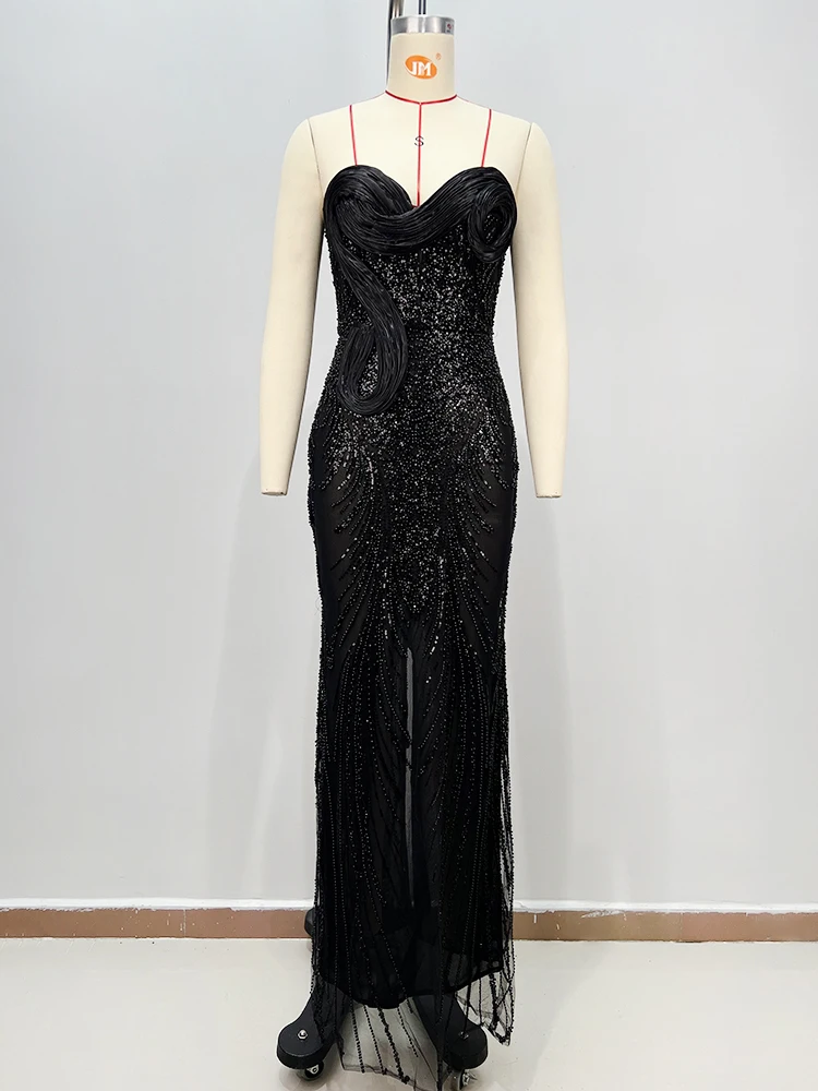 Strapless Off Shoulder Red Evening Dresses – Sexy Mermaid Maxi Dress with Beaded Embellishments Wedding Guest & Party Outfit