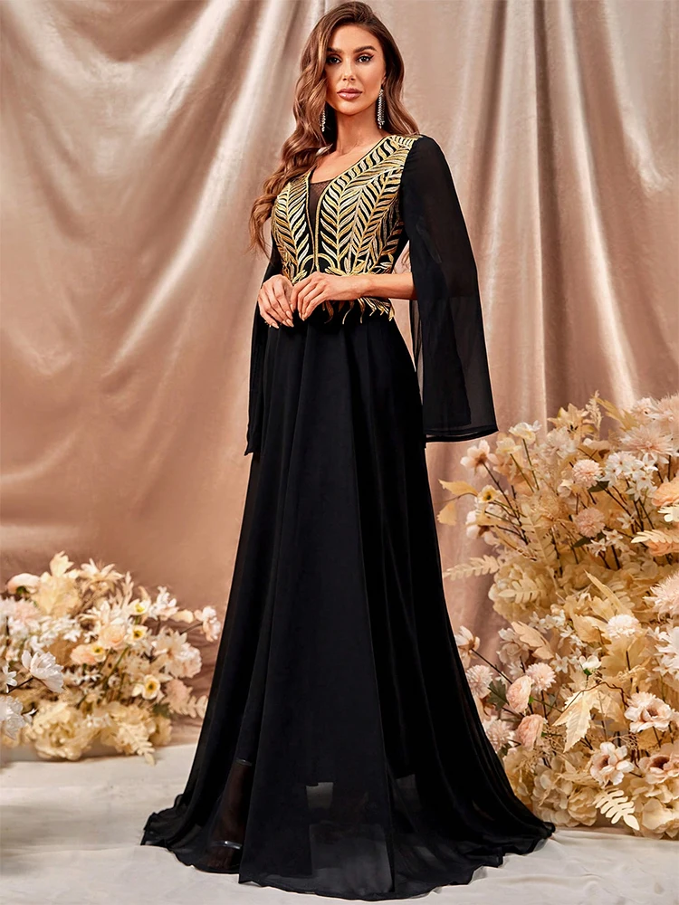 TOLEEN ženy floor-length šaty formální večírek dámská vintage vyšívané svatební šaty pelerína rukávy v-neck vestidos de novia