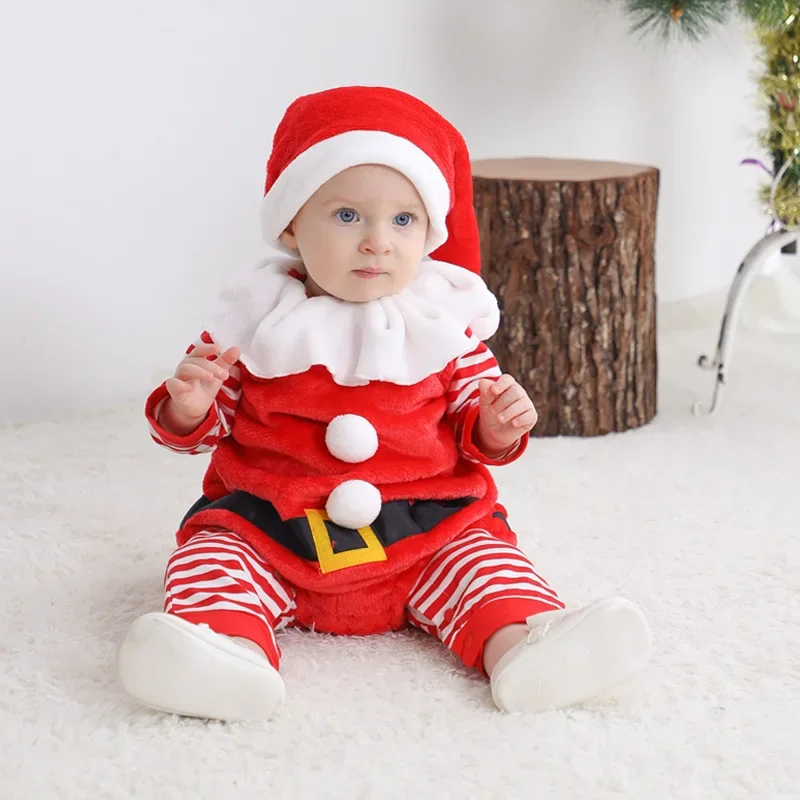 Trade Children's Clothing Wholesale Santa Claus One-piece Baby Clothes Boys and Girls with Hats Christmas Children's Clothing