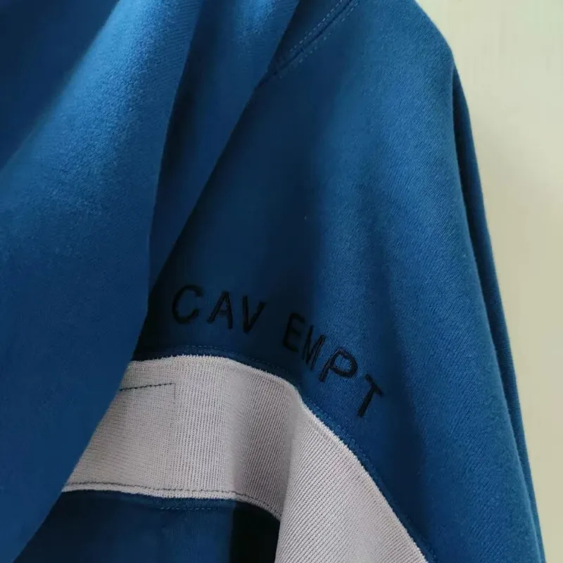 Oversize CAVEMPT Hoodie Blue Patchwork Reflective Embroidered Logo Casual Loose Streetwear Tops Men Women CE Hooded Sweatshirts