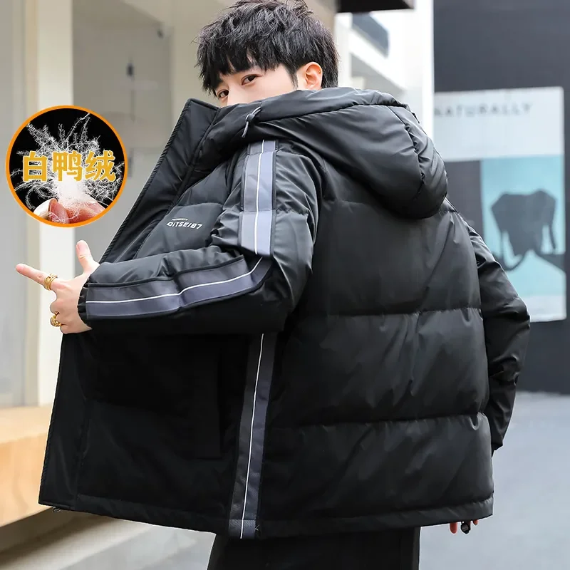 

Luxury Winter Down Jackets Men White Duck Down Coat Cargo Jackets Hooded Warm Windproof Outerwear Pocket Zipper Long Sleeve Tops