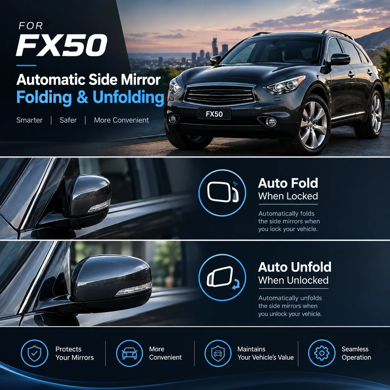 Automatic Side Mirror Folding Module for Infiniti FX50 – Auto Fold on Lock & Unfold on Unlock
