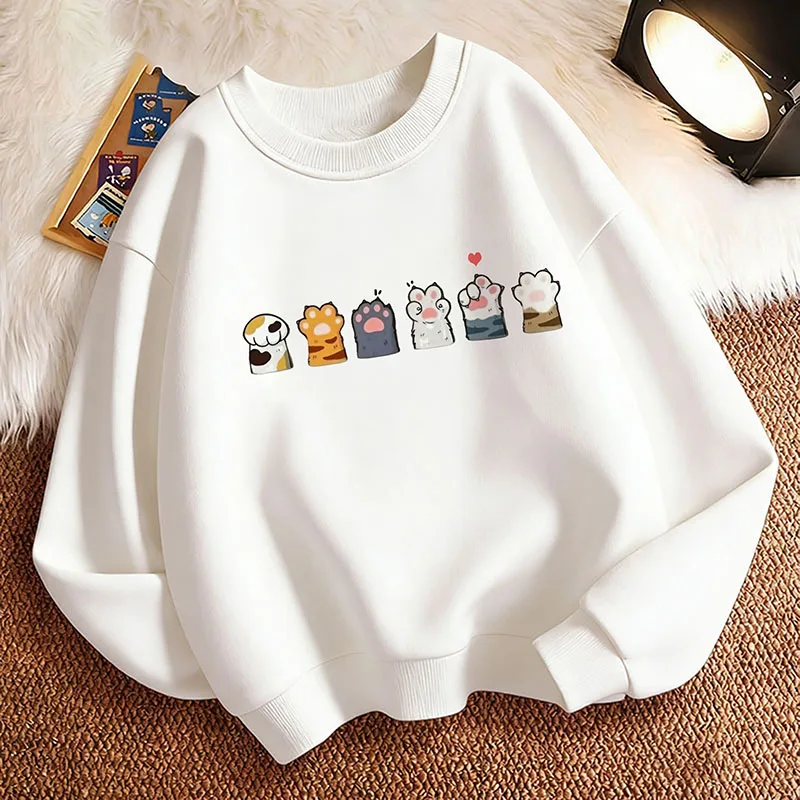 Lustiger Pfoten-Katzen-Kinder-Hoodie, Niedlicher Harajuku-Kapuzenpullover für Jungen und Mädchen, Herbst-Winter Casual Hoodies