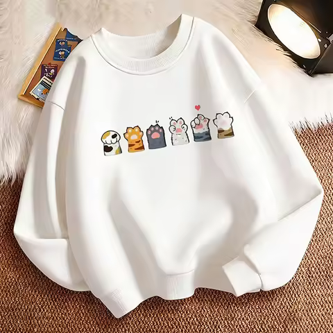 Funny Paw Cat Children's Hoodie Sweatshirt Cute Harajuku Hoody for Boys Girls Autumn Winter Casual Hoodies