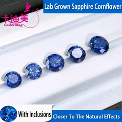 CADERMAY Cornflower Lab Grown Sapphire With Inclusions Loose Stone Round Shape DIY Jewelry Making Gemstones in Wholesale Price